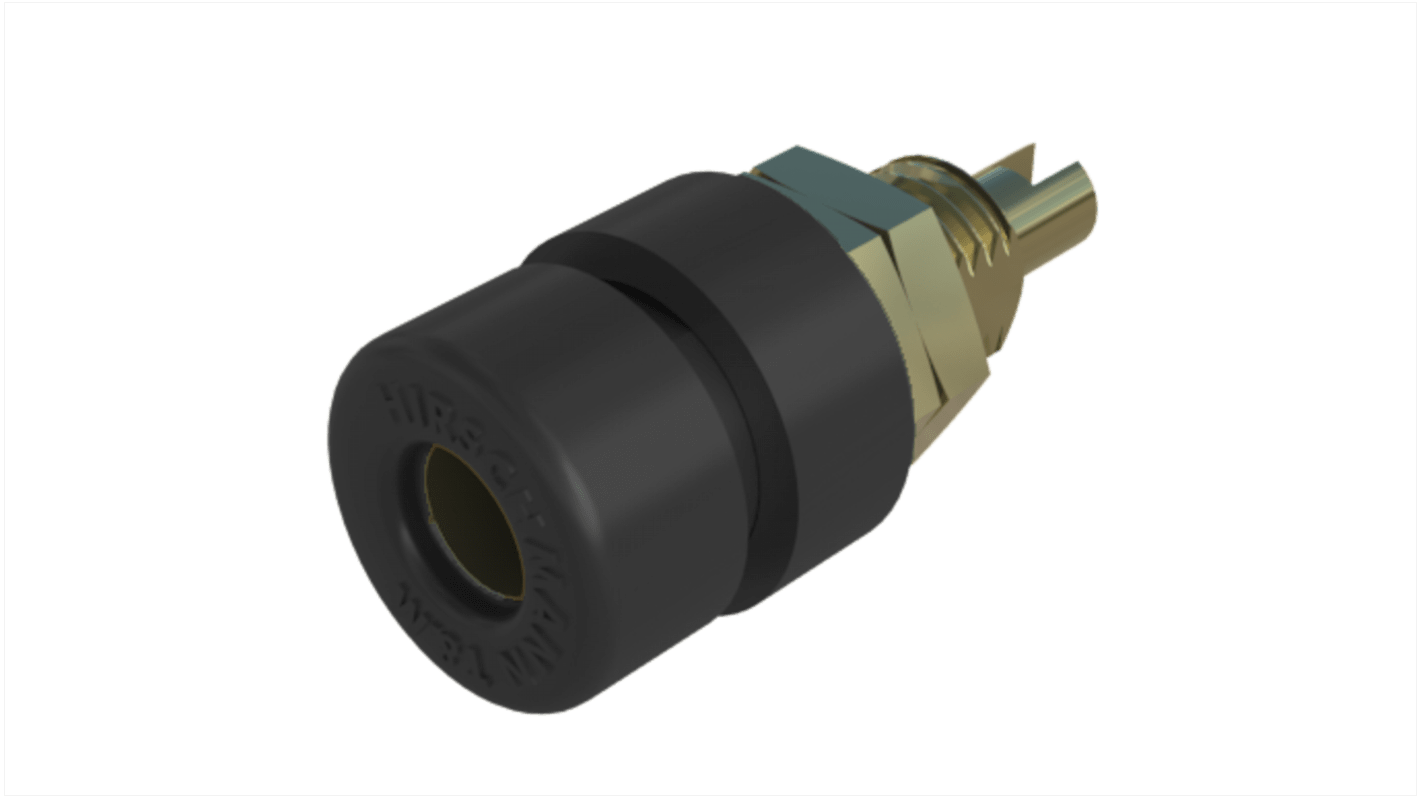 Conector banana hembra Hembra, 32A, 30 V ac, 60V dc, Contacto Oro, Negro