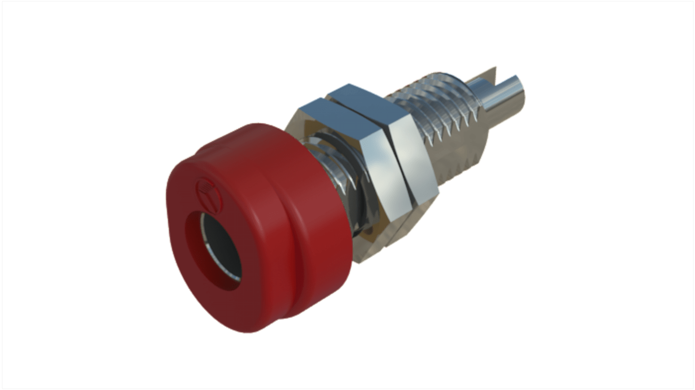 Hirschmann Test & Measurement Banán-csatlakozó 4 mm, Anya, 16A, 30 V ac, 60V dc, Vörös, 23mm, lezárás: Forrasztott