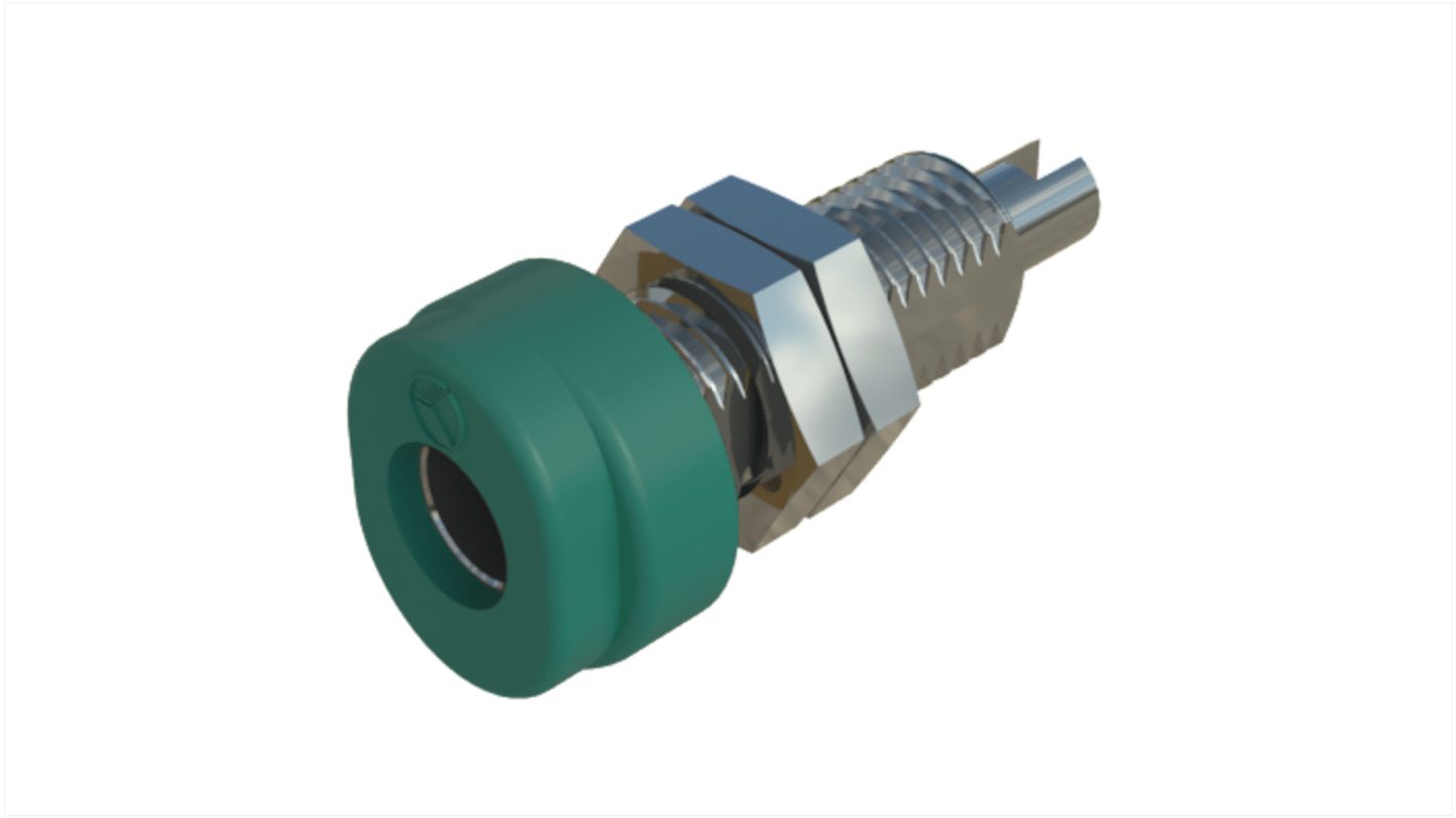 Hirschmann Test & Measurement Green Female Banana Socket, 4 mm Connector, Solder Termination, 16A, 30 V ac, 60V dc, Tin