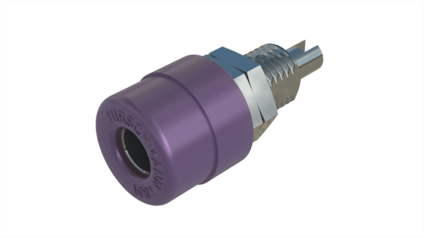 Hirschmann 4 mm Bananenbuchse Violett, Kontakt verzinnt, 30 V ac, 60V dc / 32A, Lötanschluss