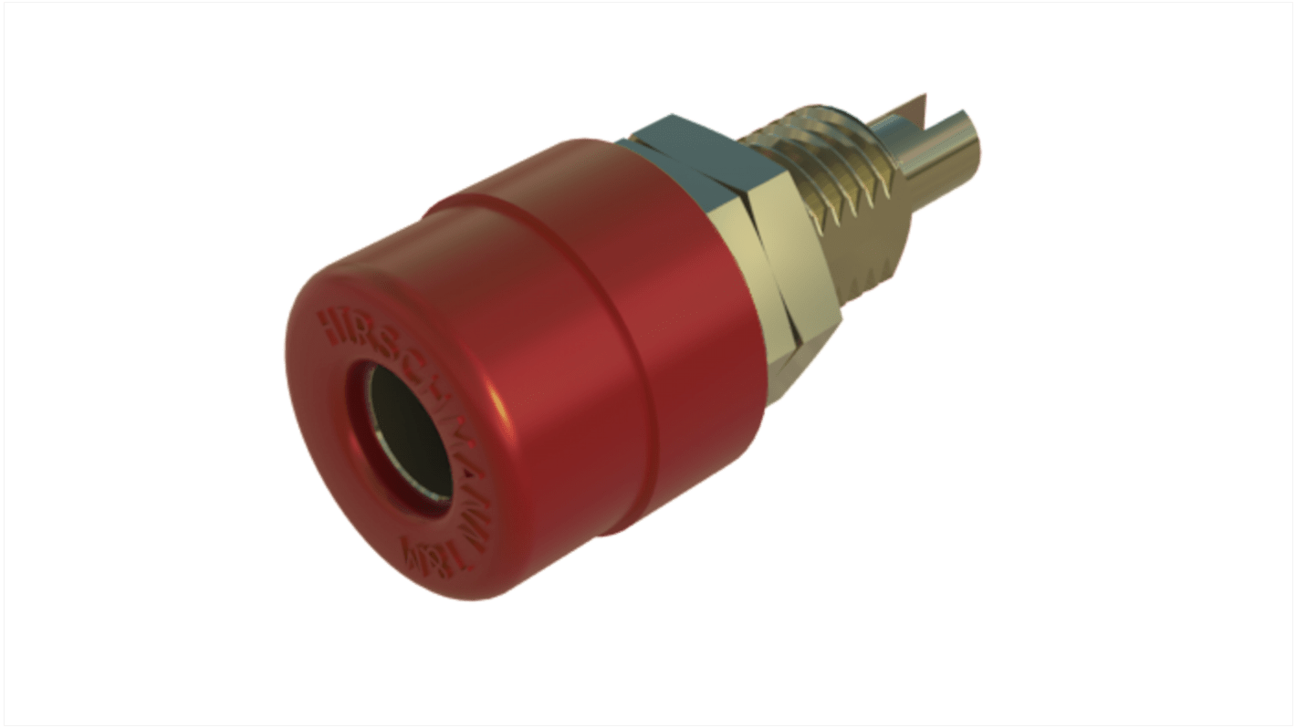 Hirschmann Test & Measurement Red Female Banana Socket, 4 mm Connector, Solder Termination, 32A, 30 V ac, 60V dc, Gold