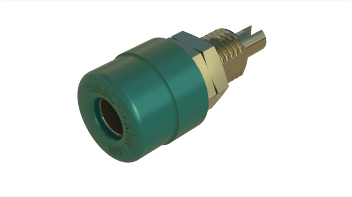 Conector banana hembra Hembra, 32A, 30 V ac, 60V dc, Contacto Oro, Verde