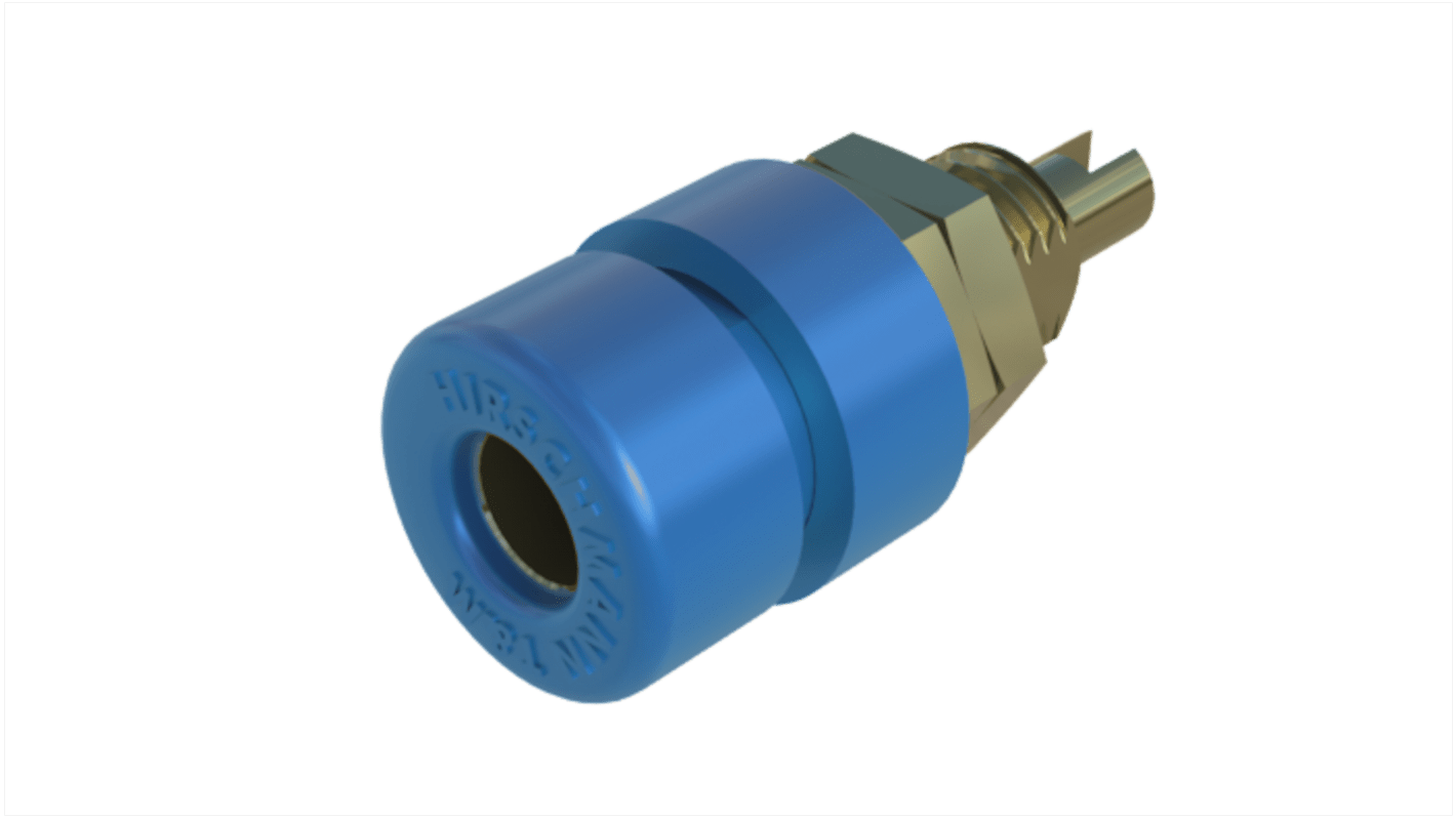 Hirschmann Test & Measurement Blue Female Banana Socket, 4 mm Connector, Solder Termination, 32A, 30 V ac, 60V dc, Gold