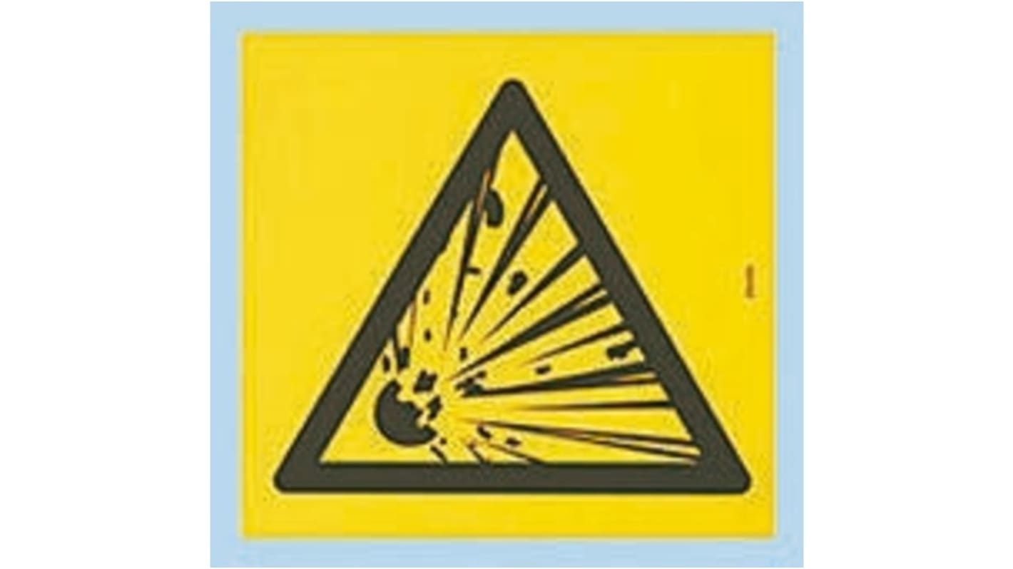 Señal de advertencia con pictograma: Explosiva, autoadhesivo, 200mm x 200 mm
