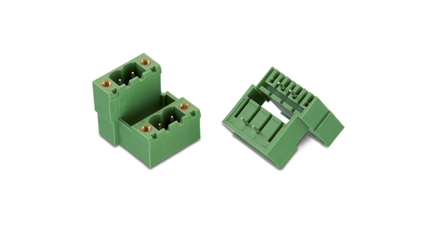 Conector macho para PCB Ángulo recto Wurth Elektronik serie WR-TBL de 4 vías, 1 fila, paso 5.08mm, para soldar, Montaje