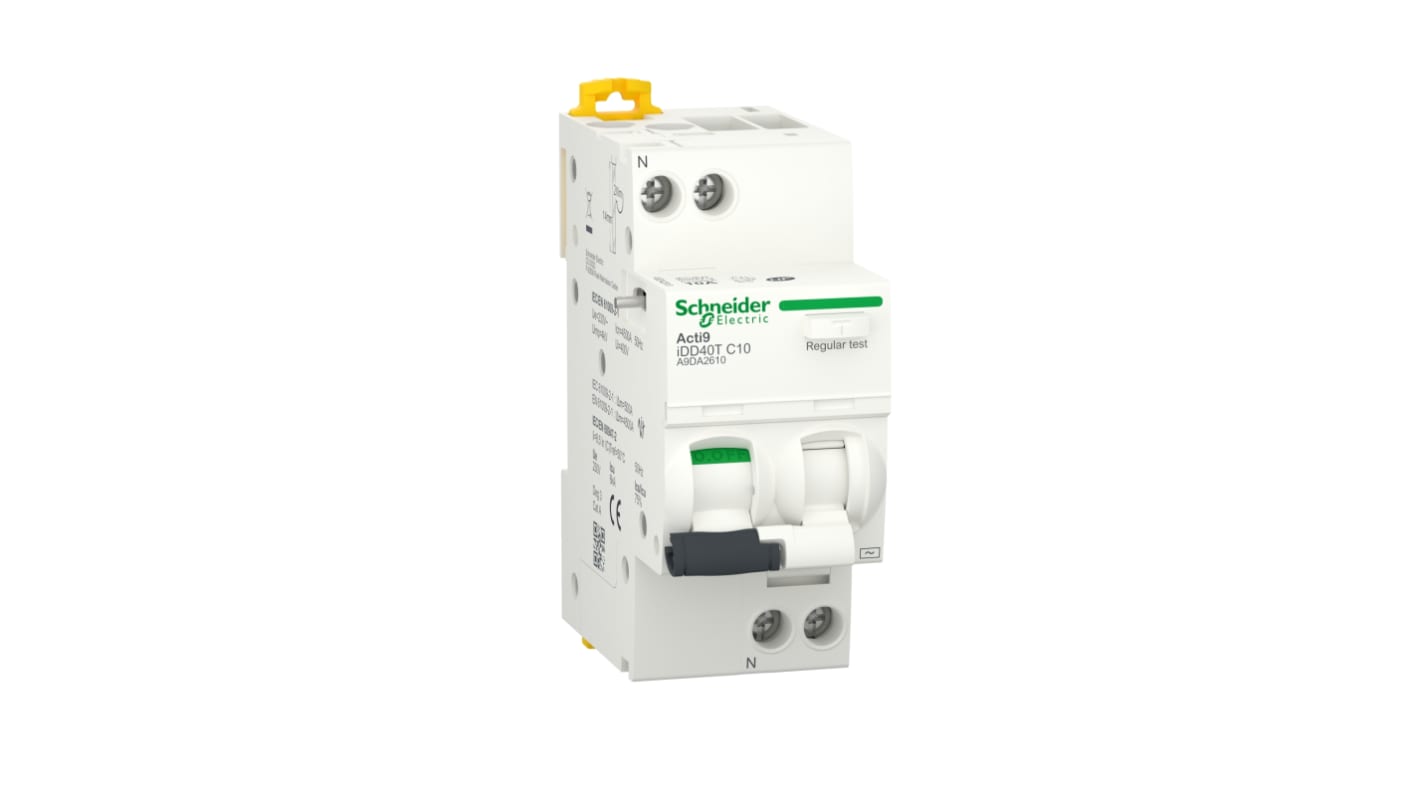 Schneider Electric RCBO, 16A Current Rating, 1P+N Poles, 30mA Trip Sensitivity, Type C, Acti9 Range