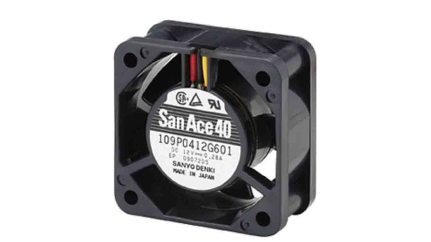 Sanyo Denki 109P Series Axial Fan, 5 V dc, DC Operation, 9.9cfm, 2.3W, 460mA Max, 40 x 40 x 20mm