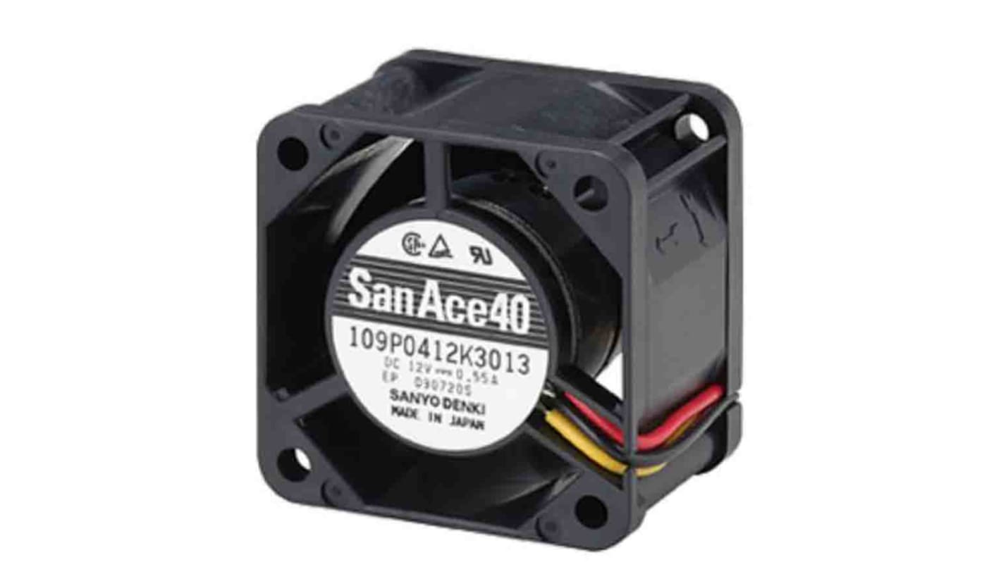 Sanyo Denki 109P Series Axial Fan, 12 V dc, DC Operation, 16.2cfm, 4.2W, 350mA Max, 40 x 40 x 28mm