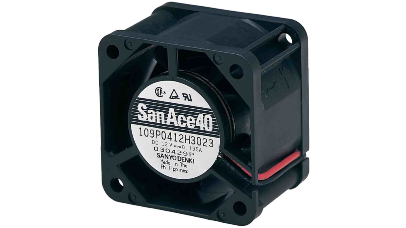 Sanyo Denki Aksial blæser, 40 x 40 x 20mm, 8.2cfm, Kugleleje, 1.68W, 24 V dc, 109P