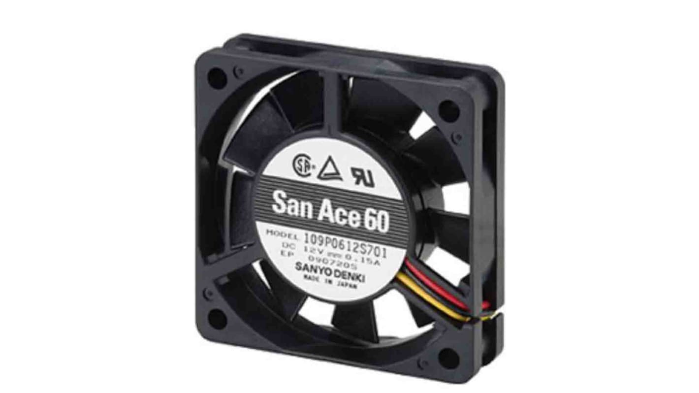 Sanyo Denki 109P Series Axial Fan, 24 V dc, DC Operation, 6.4cfm, 1.92W, 80mA Max, 40 x 40 x 15mm