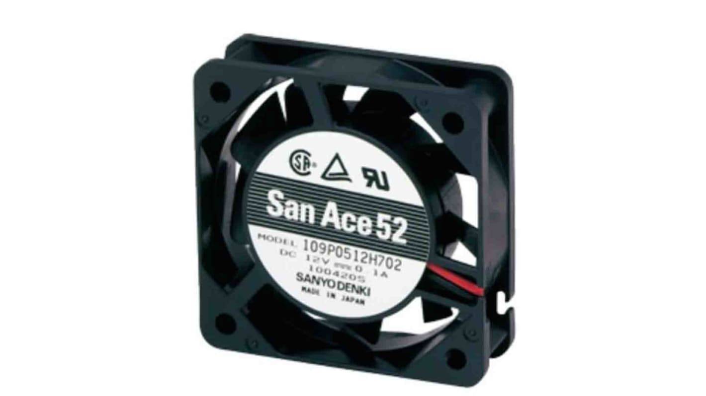 Sanyo Denki 109P Series Axial Fan, 12 V dc, DC Operation, 13.25cfm, 2.52W, 210mA Max, 52 x 52 x 15mm