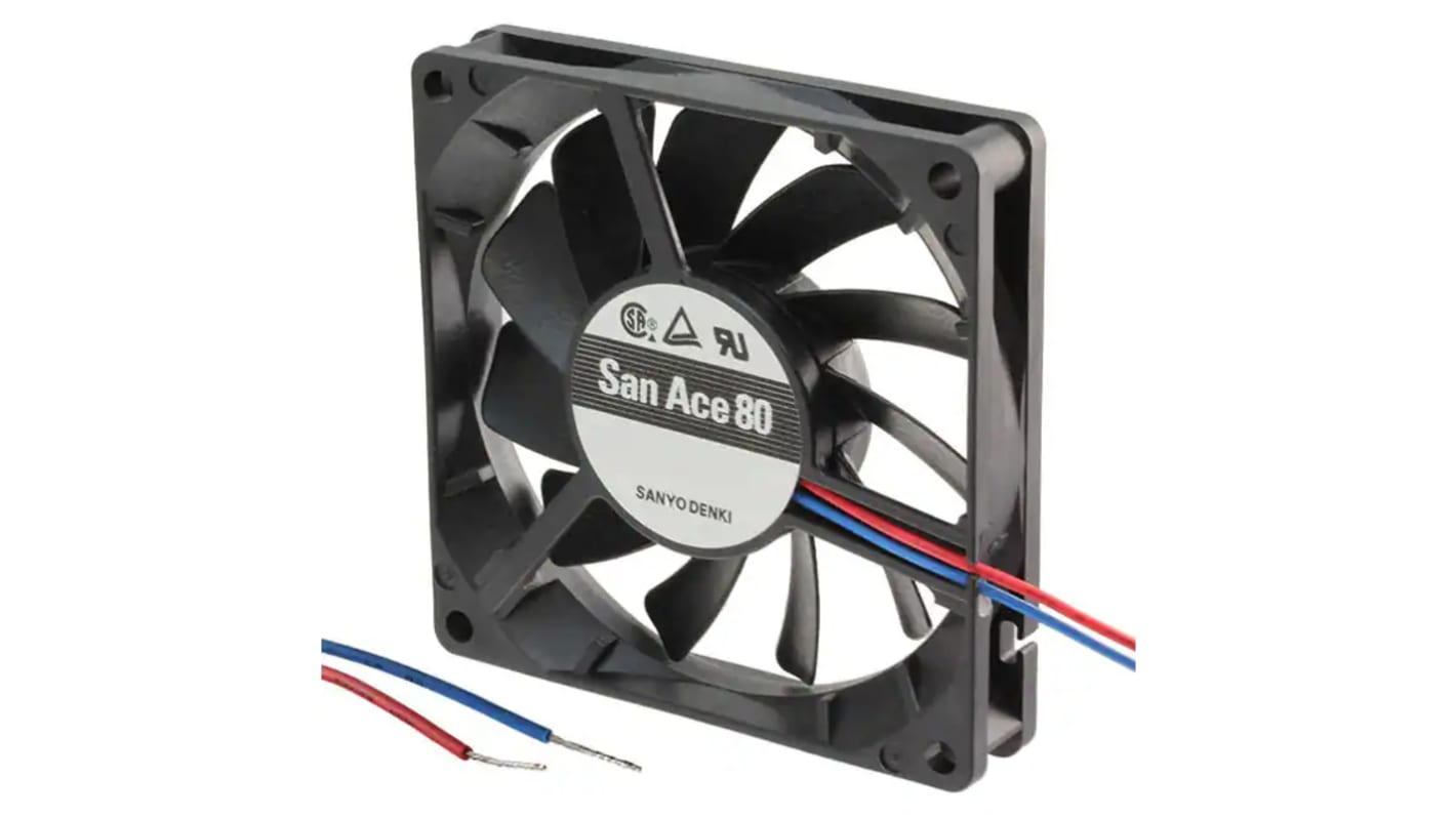 Ventilador Axial Sanyo Denki 109P de 80 x 80 x 15mm, 12 V dc, 1.08W, caudal 20.1cfm, 21dB(A)