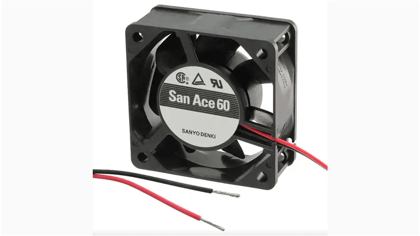 Sanyo Denki 9S Series Axial Fan, 12 V dc, DC Operation, 34.8m³/h, 1.32W, 110mA Max, 60 x 60 x 25mm