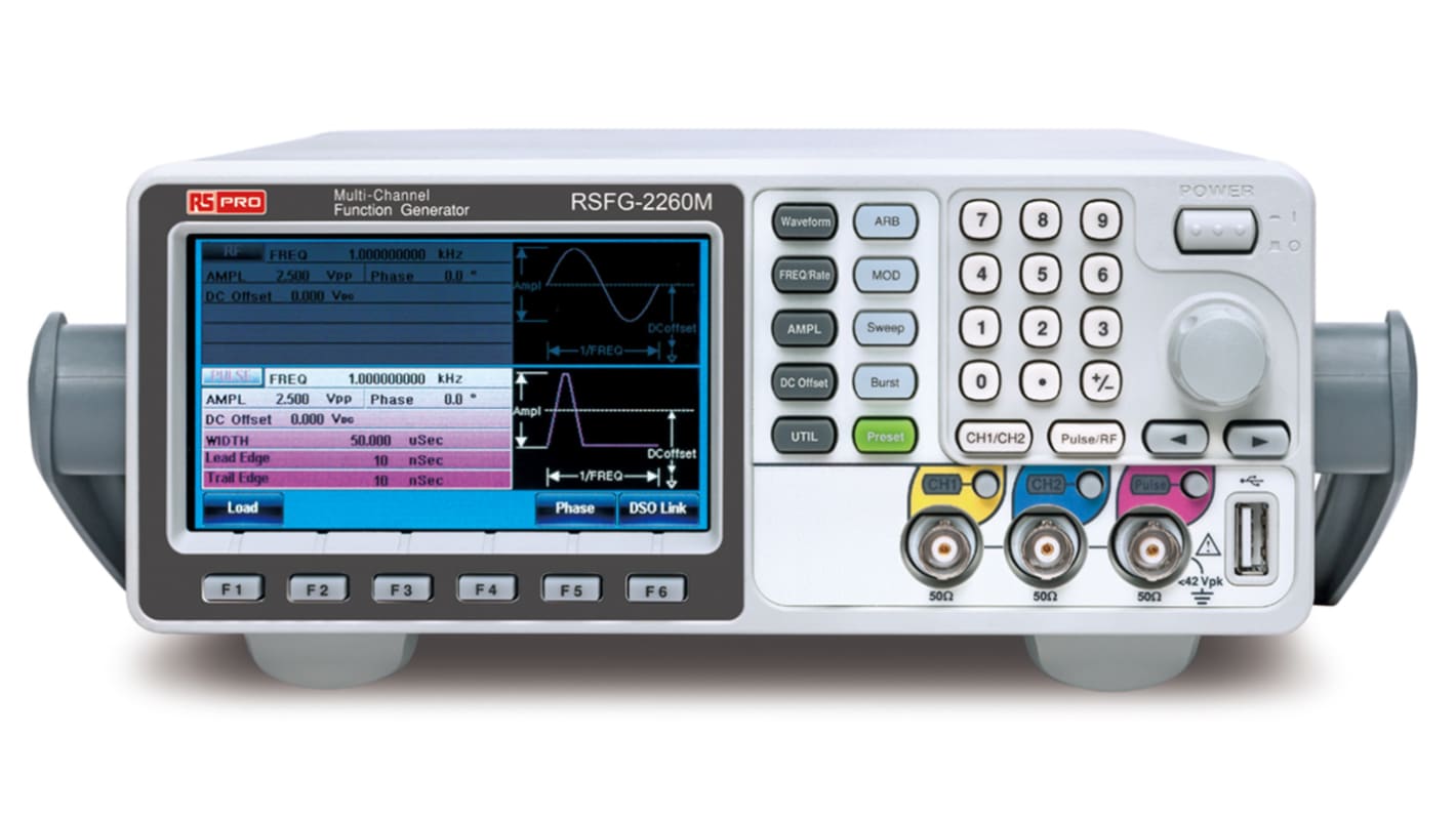 RS PRO RSFG-2260M Function Generator, 25MHz Max, FM Modulation - With RS Calibration