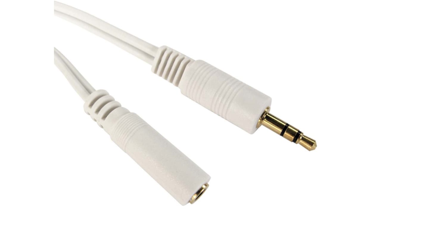 RS PRO Male 3.5mm Stereo Jack to Female 3.5mm Stereo Jack Aux Cable, White, 1.2m