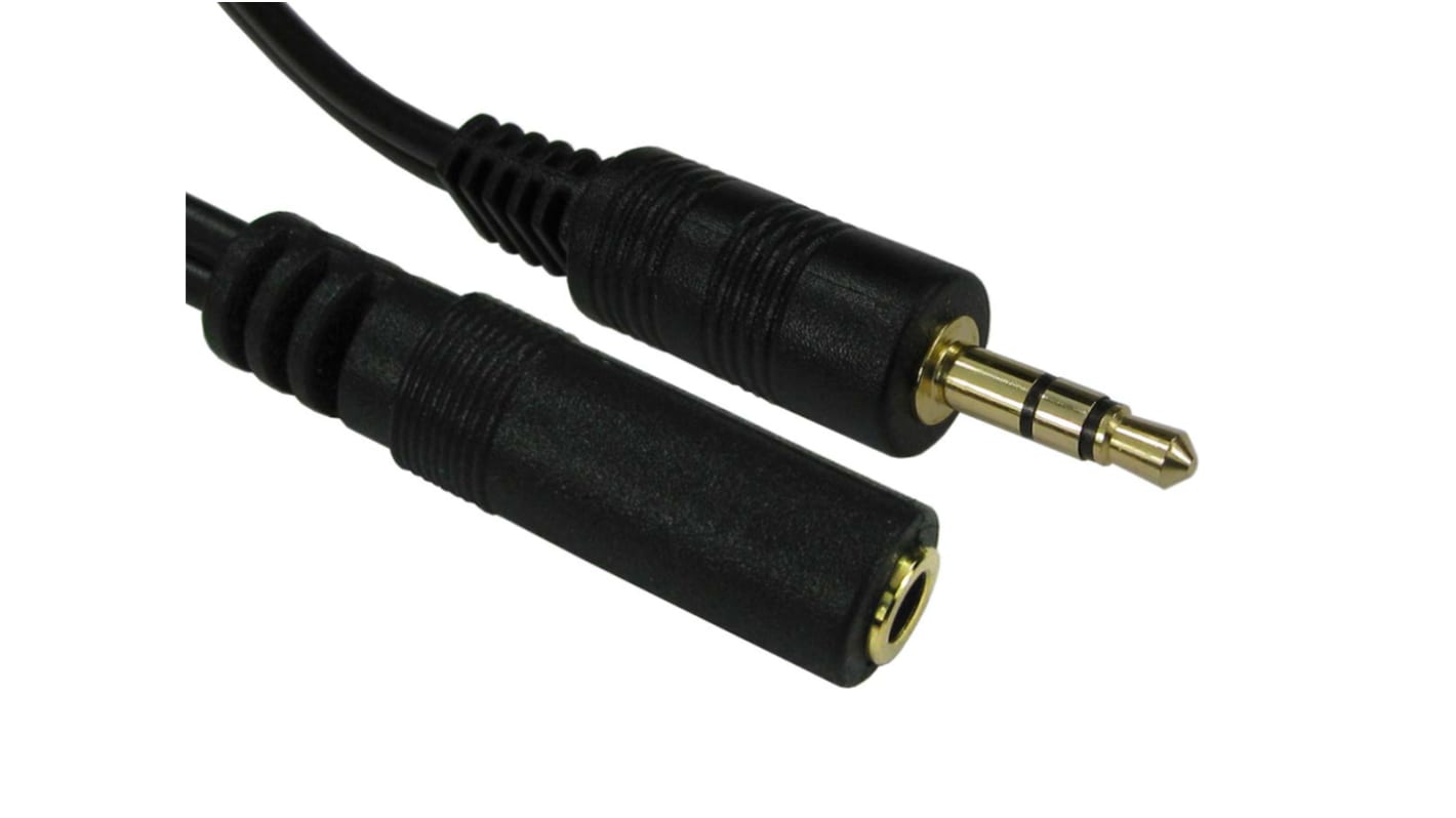 RS PRO Male 3.5mm Stereo Jack to Female 3.5mm Stereo Jack Aux Cable, Black, 2m