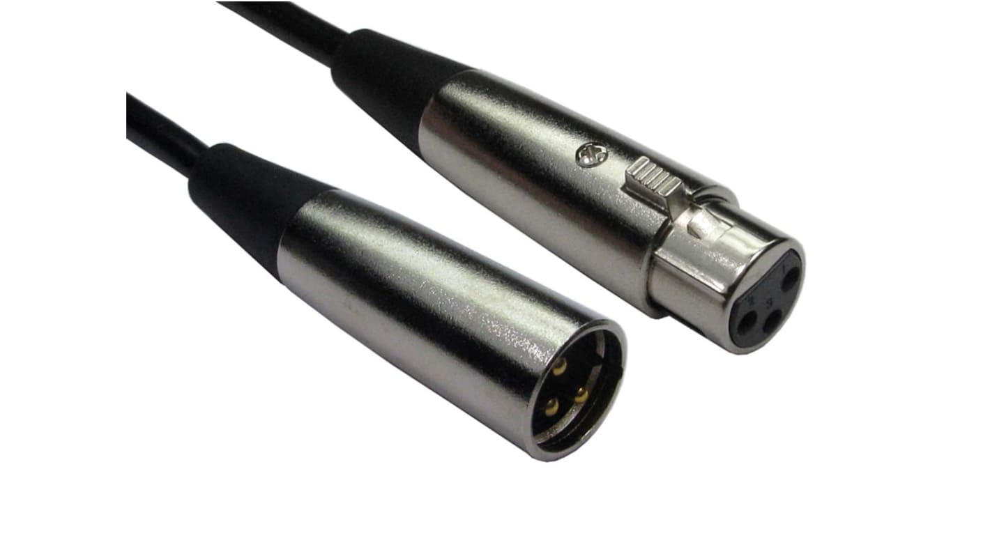 RS PRO Male 3 Pin XLR to Female 3 Pin XLR  Cable, Black, 0.5m