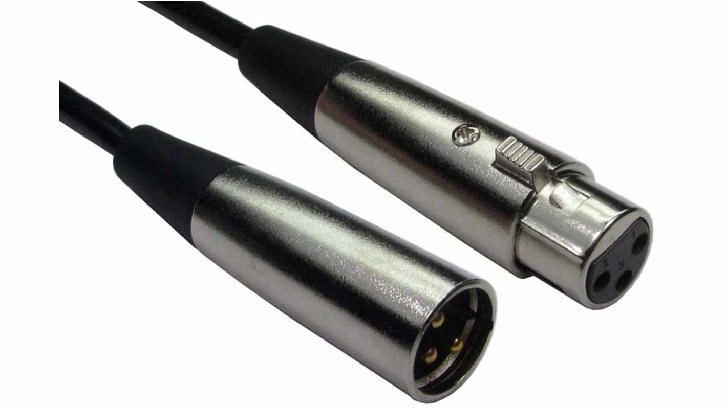 RS PRO Male 3 Pin XLR to Female 3 Pin XLR Cable, Black, 20m RS