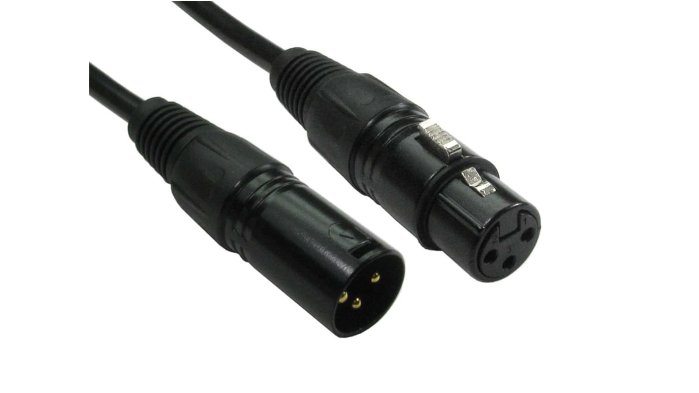 RS PRO Male 3 Pin XLR to Female 3 Pin XLR Cable, Black, 0.5m RS