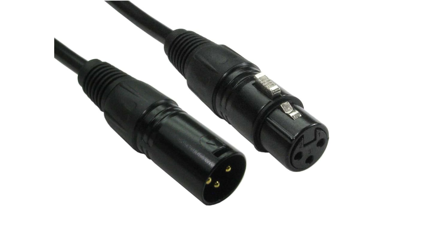 RS PRO Male 3 Pin XLR to Female 3 Pin XLR  Cable, Black, 0.5m