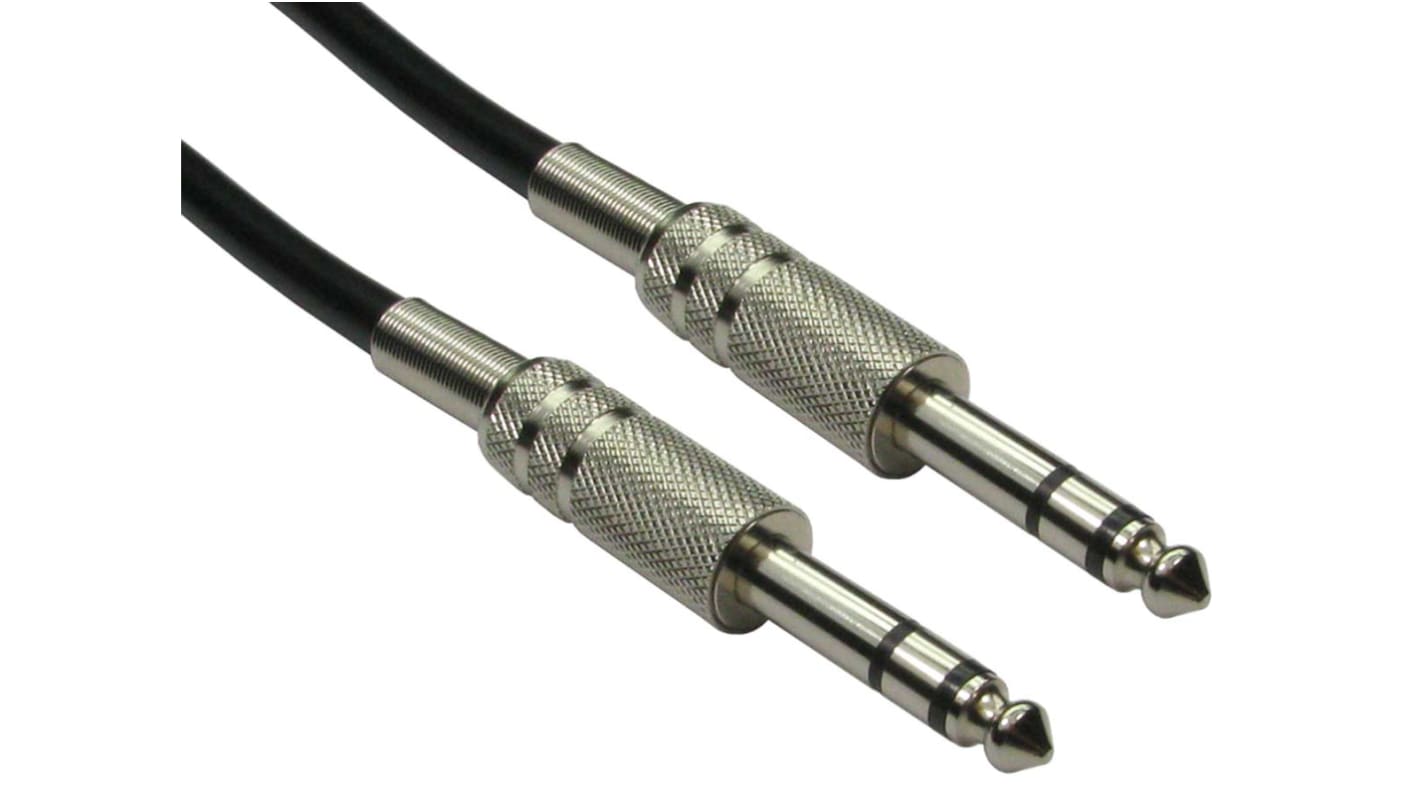 RS PRO Aux Kabel, 6,35-mm-Stereobuchse / 6,35-mm-Stereobuchse Stecker Stecker L. 10m Schwarz