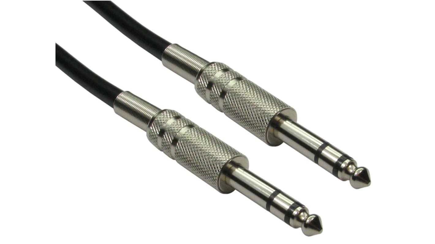 RS PRO Aux Kabel, 6,35-mm-Stereobuchse / 6,35-mm-Stereobuchse Stecker Stecker L. 5m Schwarz