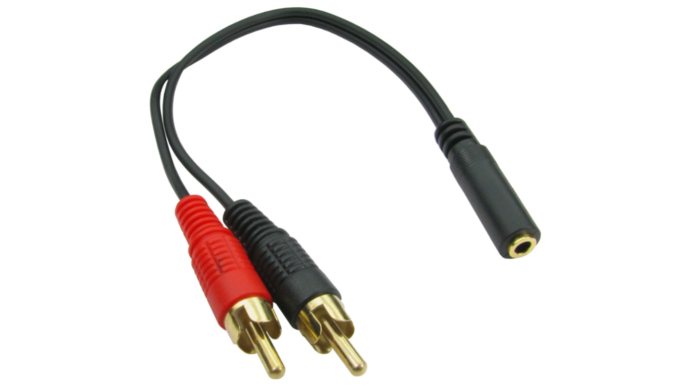 RS PRO Male 3.5mm Stereo Jack to Male RCA x 2 Aux Cable, Black, 200mm