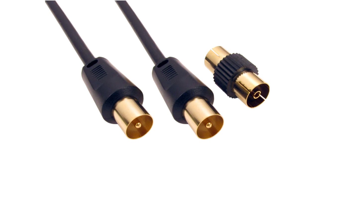 Koaxiální kabel RF, Černá PVC, A: Konektor vzduch-vzduch TV, vnější průměr: 5mm, B: Konektor vzduch-vzduch TV 20m RS