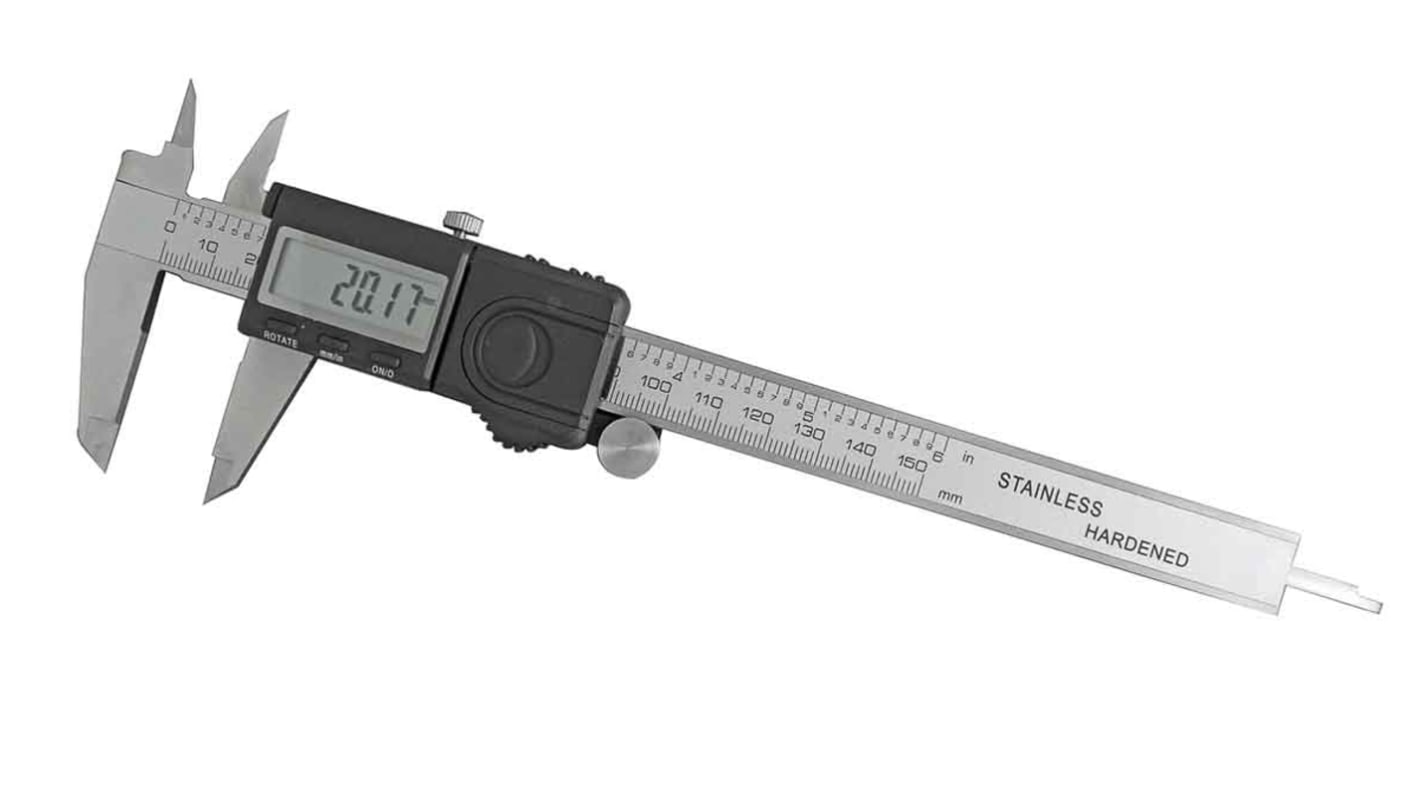 RS PRO 150mm, 6in Digital Caliper Caliper 0.01 mm Resolution, Imperial, Metric With UKAS Calibration