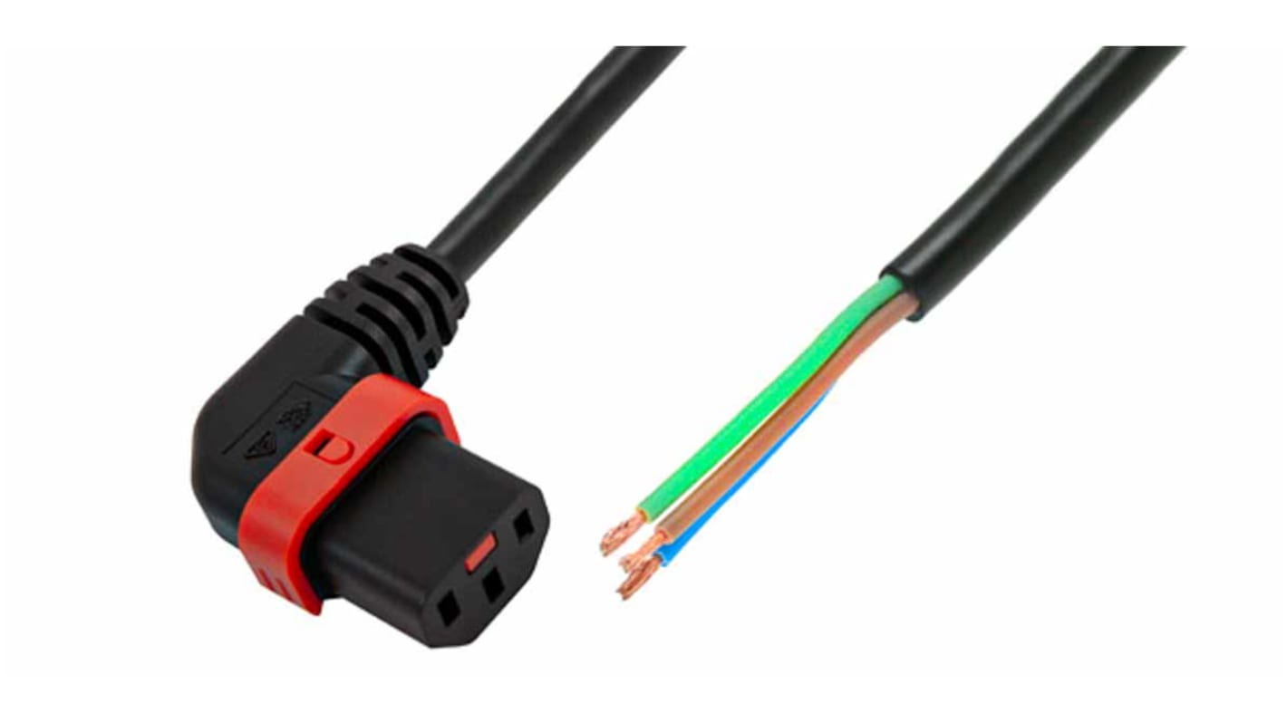 Cable de alimentación Schaffner Negro de 2m, con. A IEC C13, hembra, con. B Sin terminación, 250 V / 10 A