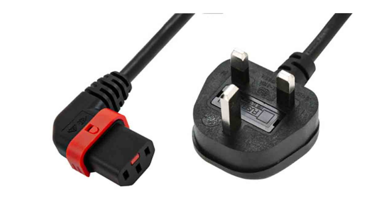 Schaffner IEC C13 Socket to Type G UK Plug Power Cord, 2m