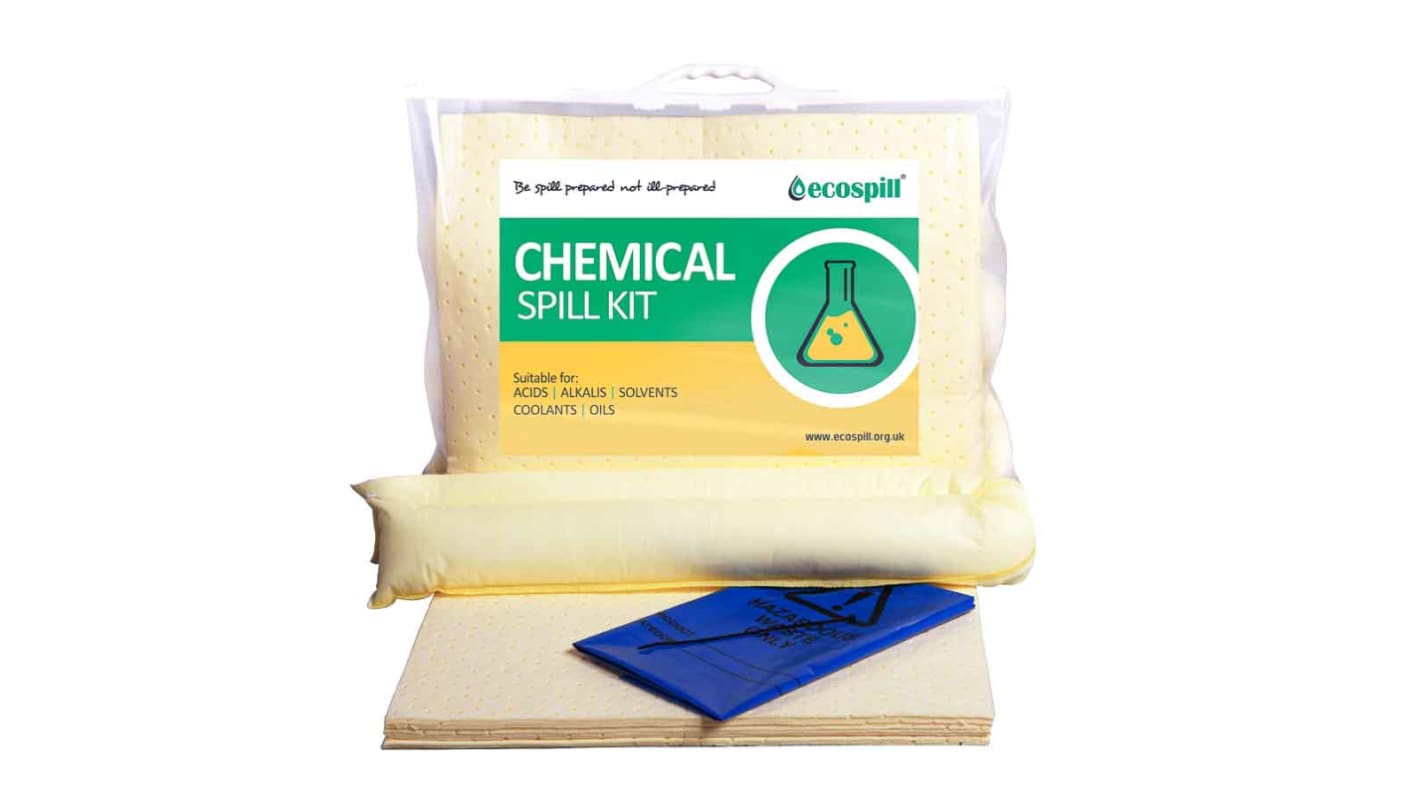 Kit para derrames Ecospill Ltd, contiene 1 almohadilla x 10, 1 sock, 1 bolsa de residuos y brida, capacidad de