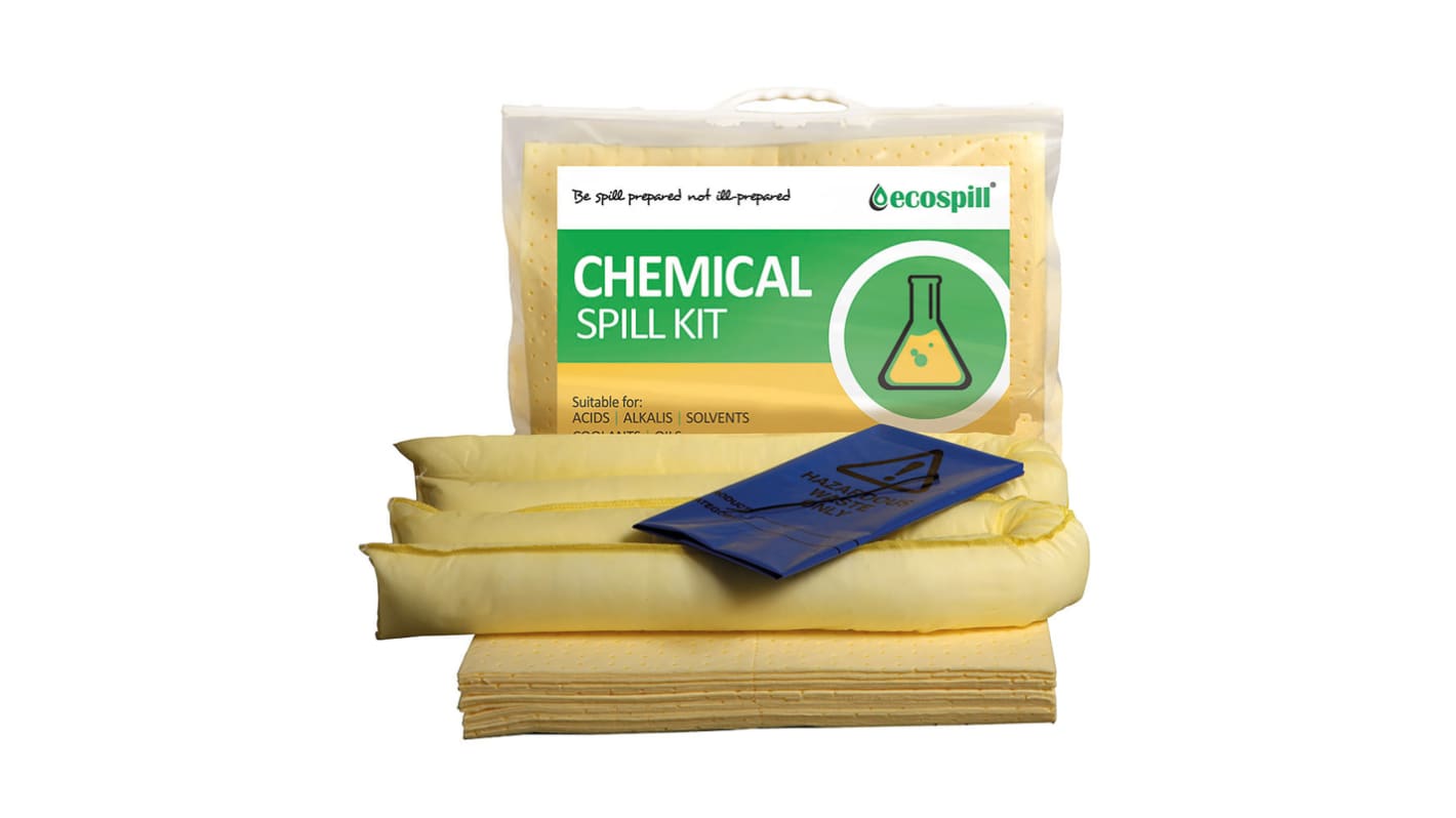 Kit para derrames Ecospill Ltd, contiene Almohadilla x 20, calzo x 2, bolsa de residuos y corbata x 2, capacidad de