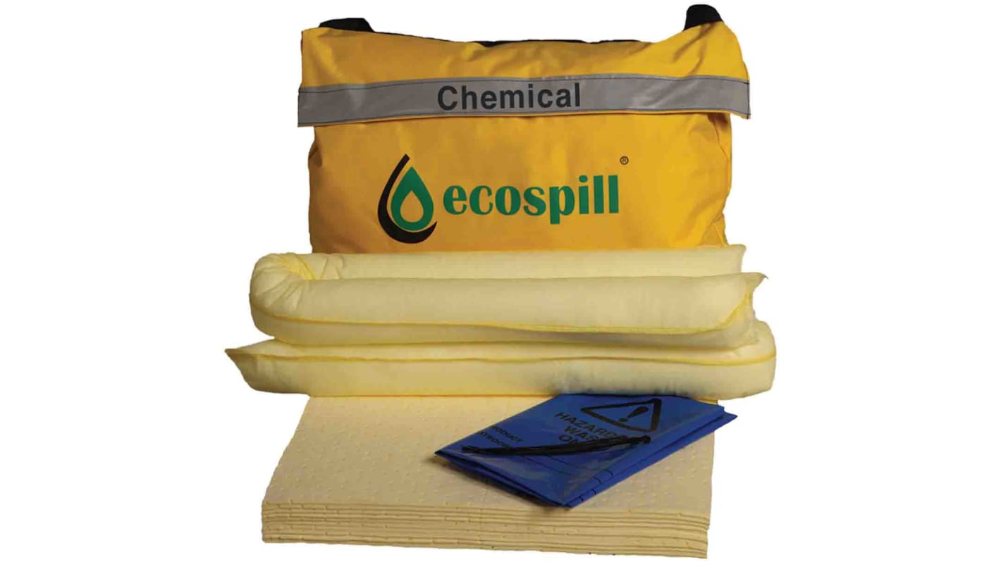 Ecospill Ltd, Spildsæt, 62 x 55 x 7 cm, Anvendelse: Kemisk, Indeholder: Pude x 20, strømpe x 2, Affaldspose og binder x