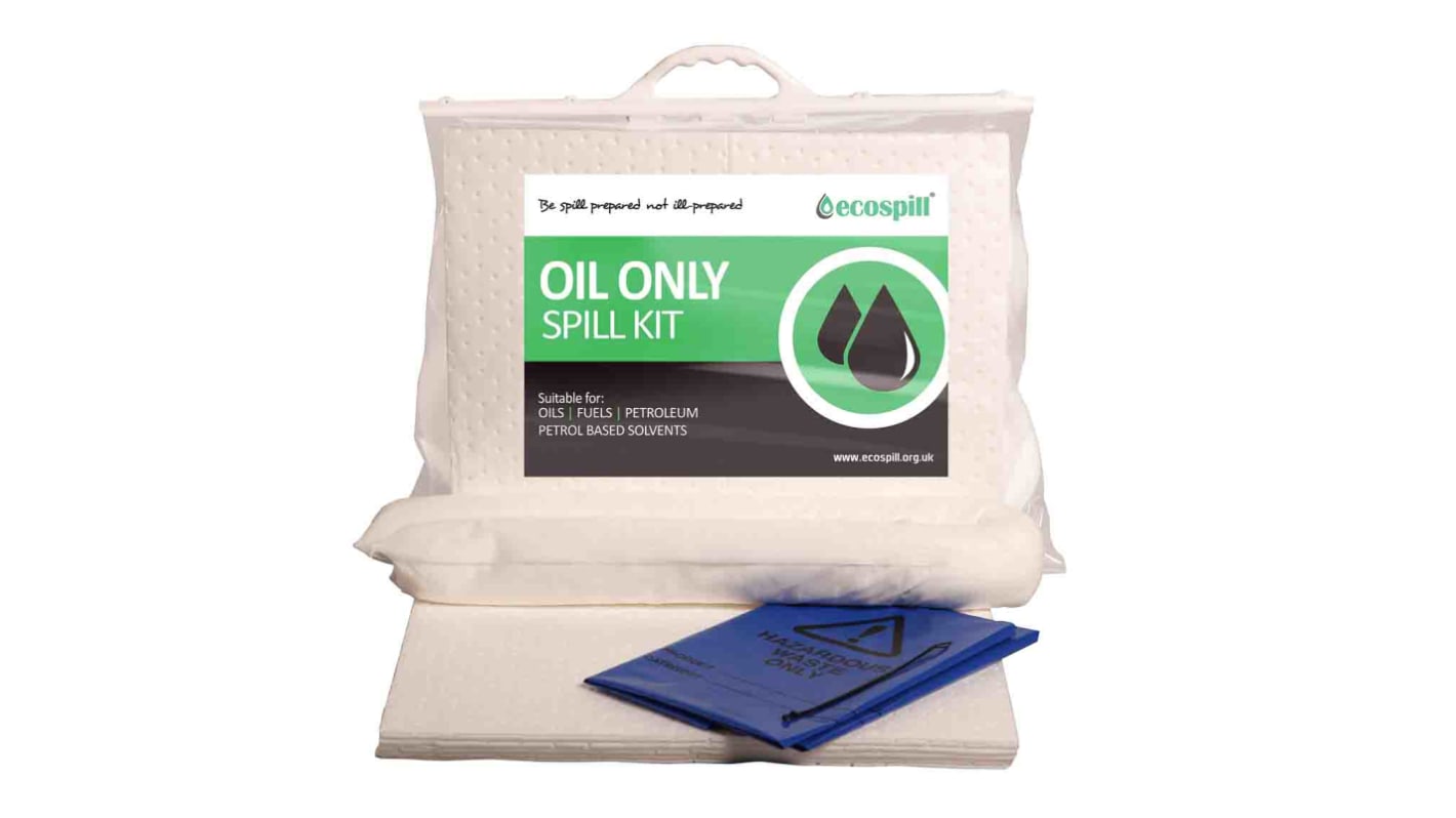 Kit para derrames Ecospill Ltd, contiene 1 almohadilla x 10, 1 sock, 1 bolsa de residuos y brida, capacidad de