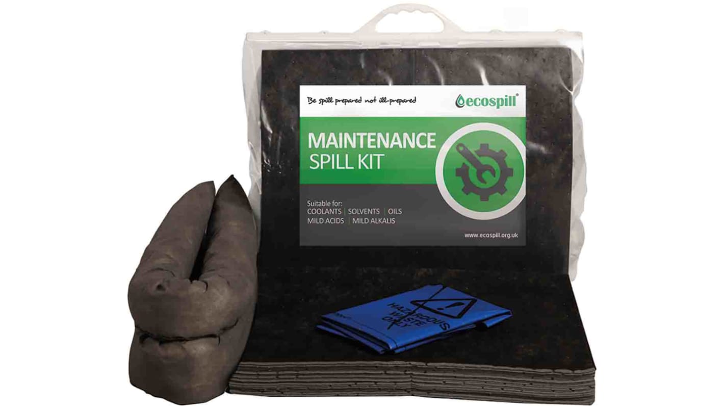 Kit para derrames Ecospill Ltd, contiene Almohadilla x 20, calzo x 2, bolsa de residuos y corbata x 2, capacidad de