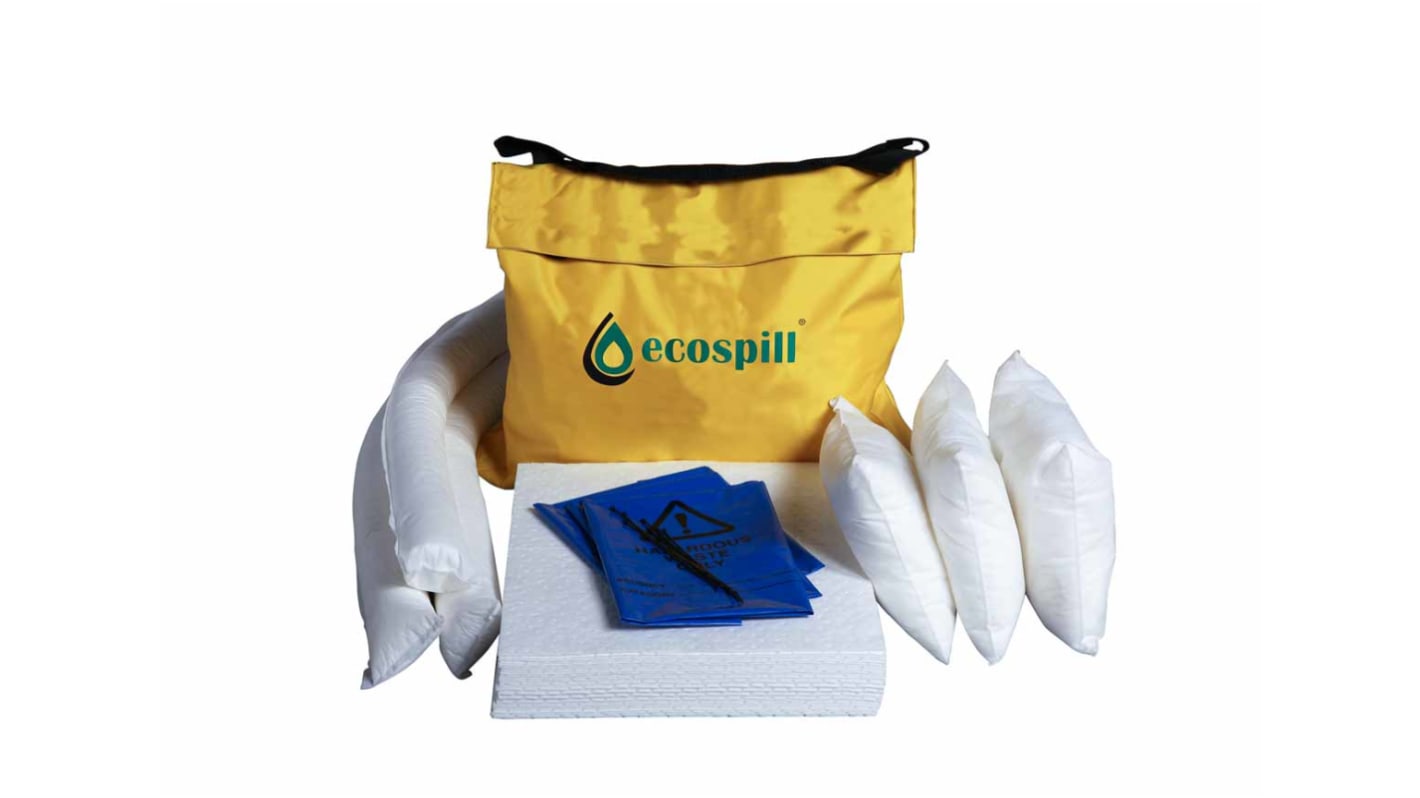 Kit para derrames Ecospill Ltd, contiene Pluma de 3 m x 6, bolsa x 5, brida, almohadilla x 30, almohada x 3, caja x 3,