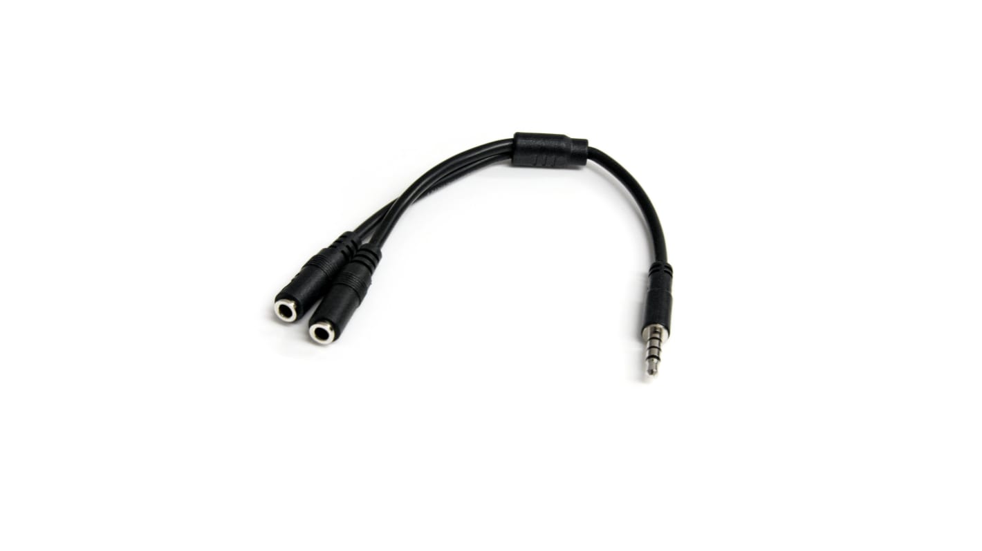 StarTech.com Male 3.5mm Stereo Jack to Female 3.5mm Stereo Jack x 2 Aux Cable, Black, 200mm