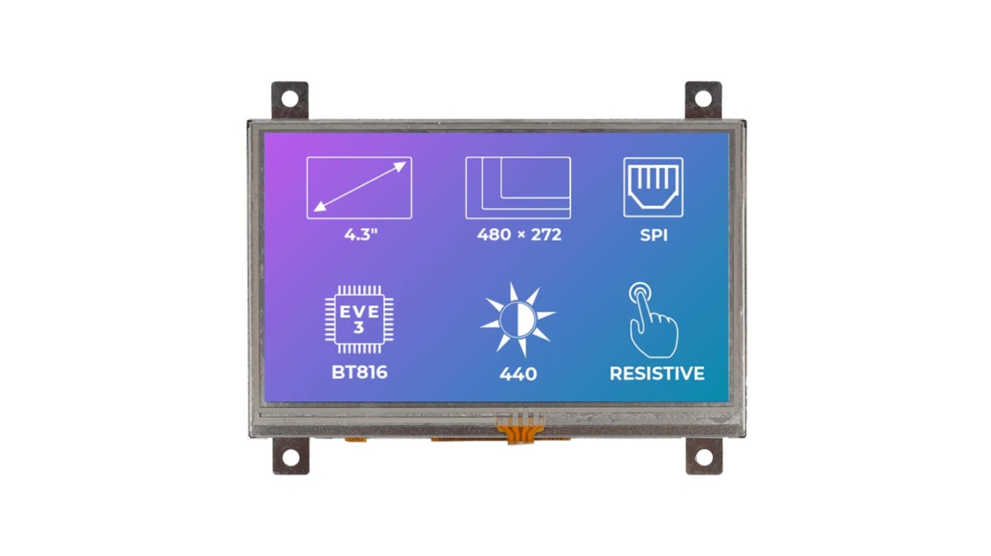 Ecran couleur LCD Riverdi, 4.3pouce, interface SPI, 1280 x 768pixels, rétroéclairage LED écran tactile