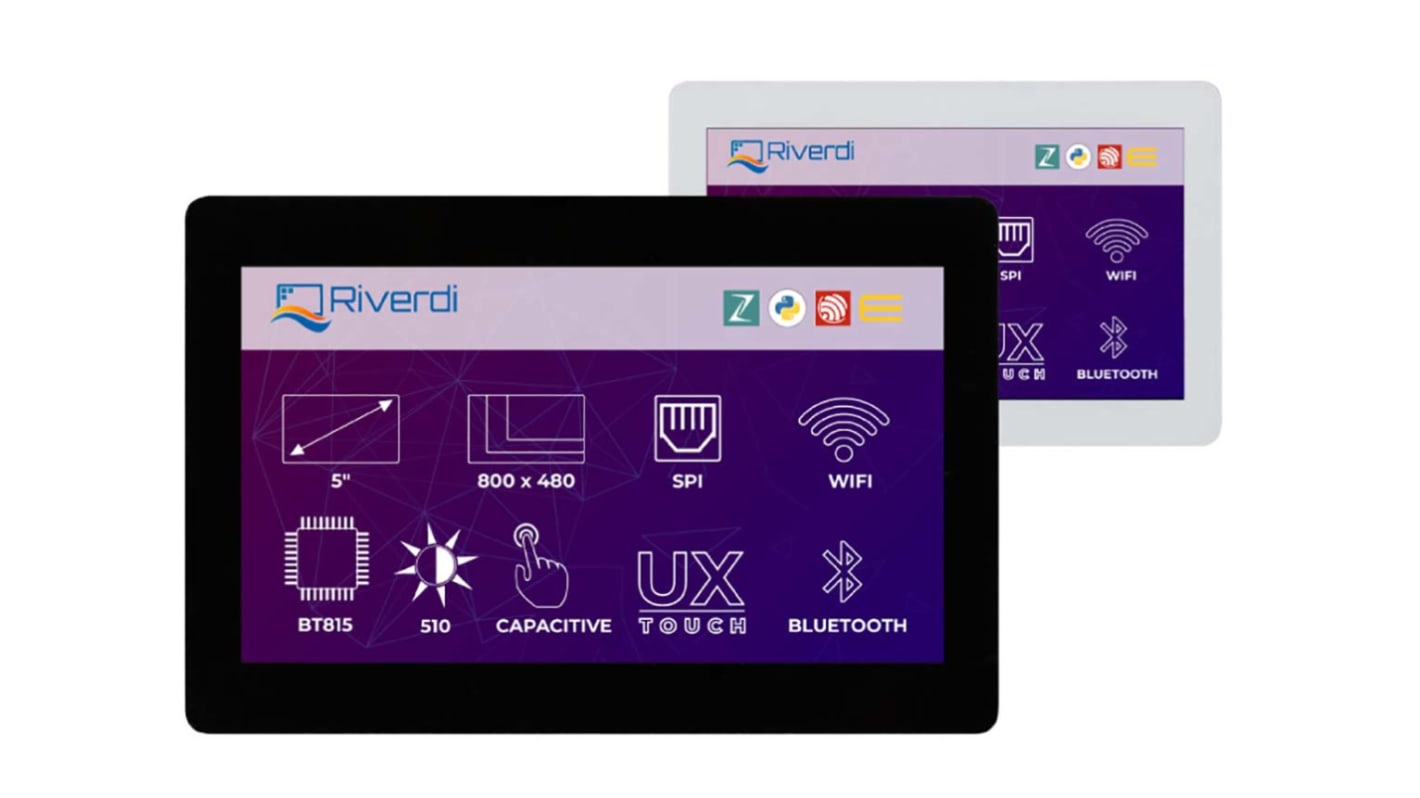 Display LCD color TFT táctil capacitivo Riverdi de 5plg, 800 x 480pixels, alim. 7 V, interfaz SPI