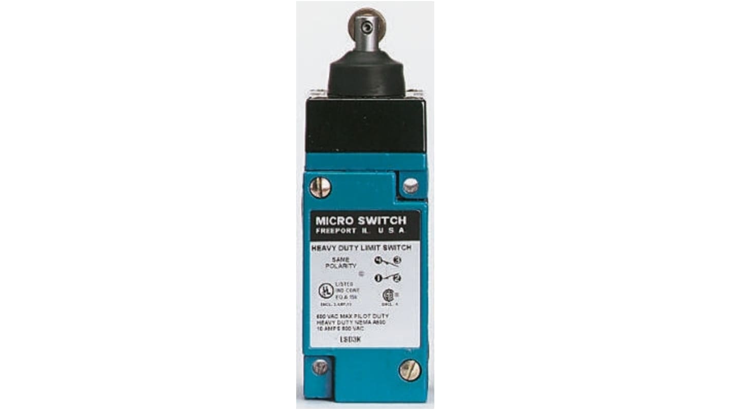 Honeywell HDLS Series Plunger Limit Switch, NO/NC, IP67, SPDT, Die Cast Zinc Housing, 600V ac Max, 10A Max