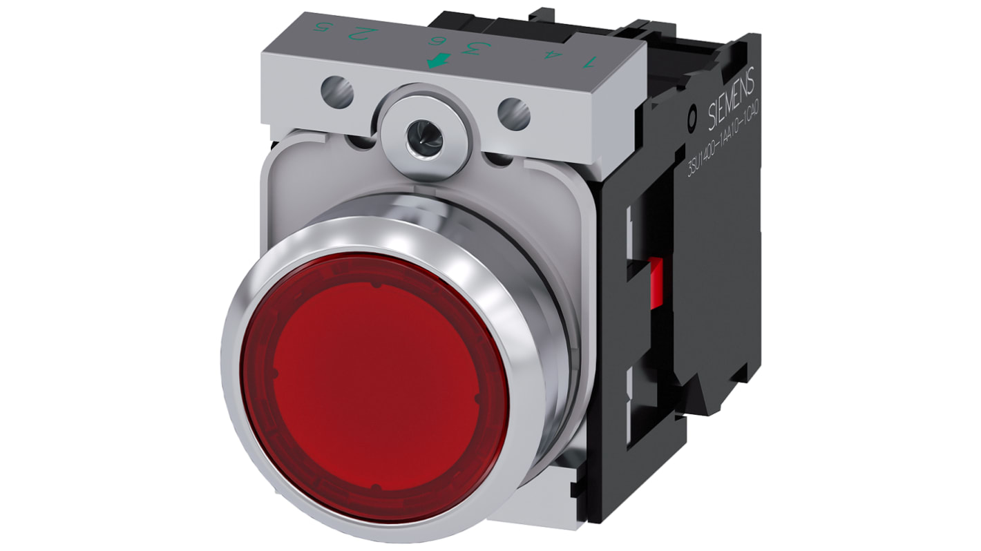 Unidad completa de botón pulsador Siemens SIRIUS ACT, color de botón Rojo, SPST, IP66, IP67, IP69(IP69K), iluminado,
