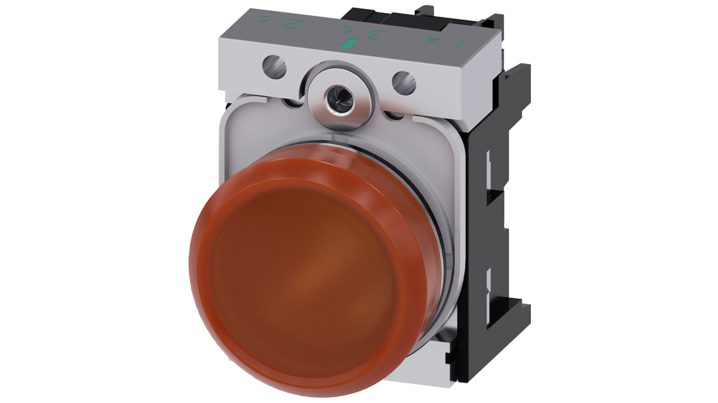 Siemens, SIRIUS ACT, Panel Mount Orange LED Indicator, 22mm Cutout, Round, 110V ac