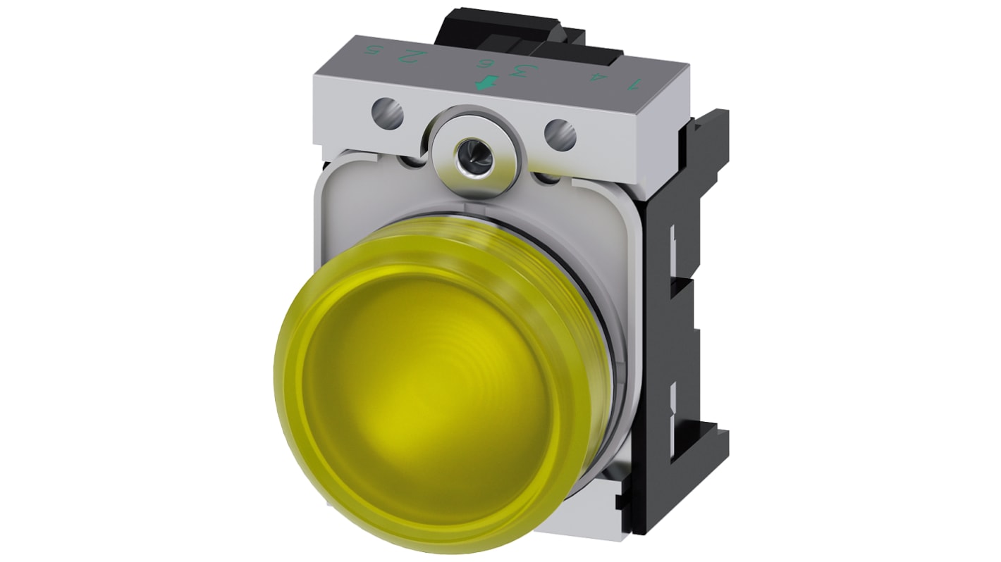 Siemens, SIRIUS ACT, Panel Mount Yellow LED Indicator, 22mm Cutout, Round, 24V ac/dc