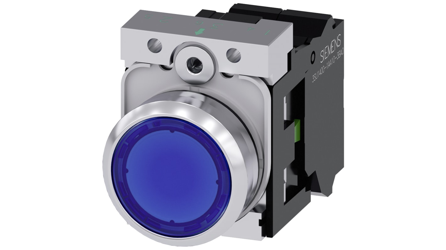 Unidad completa de botón pulsador Siemens SIRIUS ACT, color de botón Azul, SPST, IP66, IP67, IP69(IP69K), iluminado,