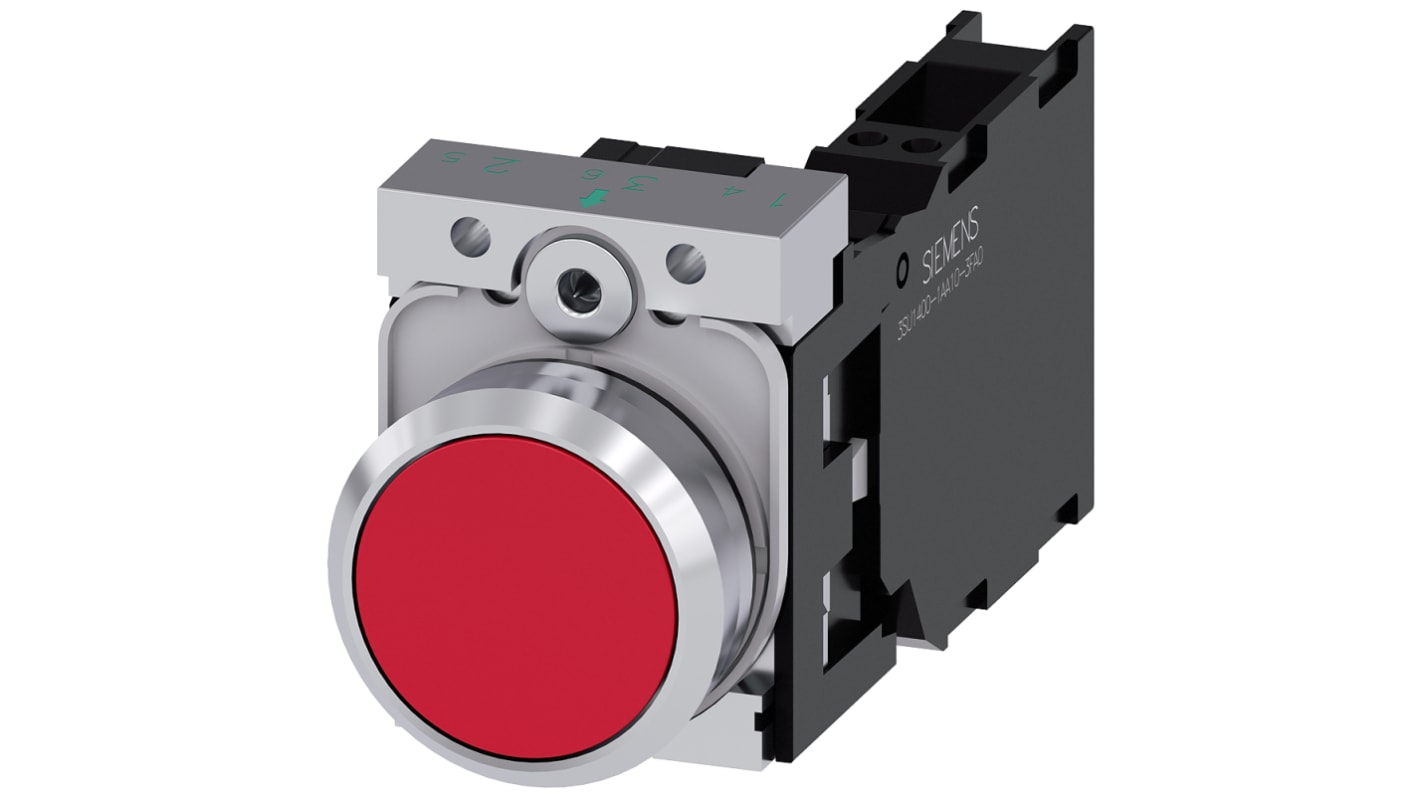 Siemens SIRIUS ACT Series Push Button Complete Unit, 22mm Cutout, SPST, IP66, IP67, IP69(IP69K)