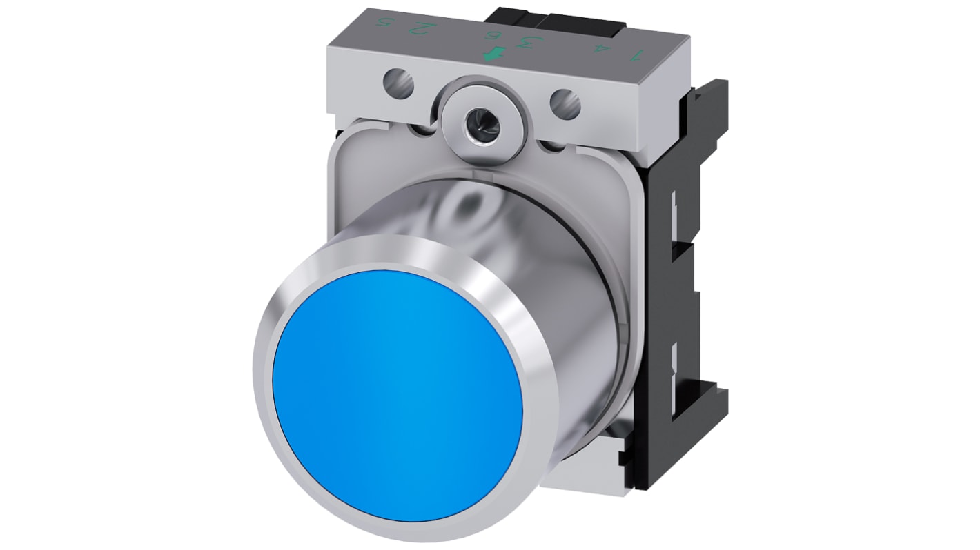 Cabezal de pulsador Siemens serie SIRIUS ACT, Ø 22mm, de color Azul, Momentáneo, IP66, IP67, IP69K