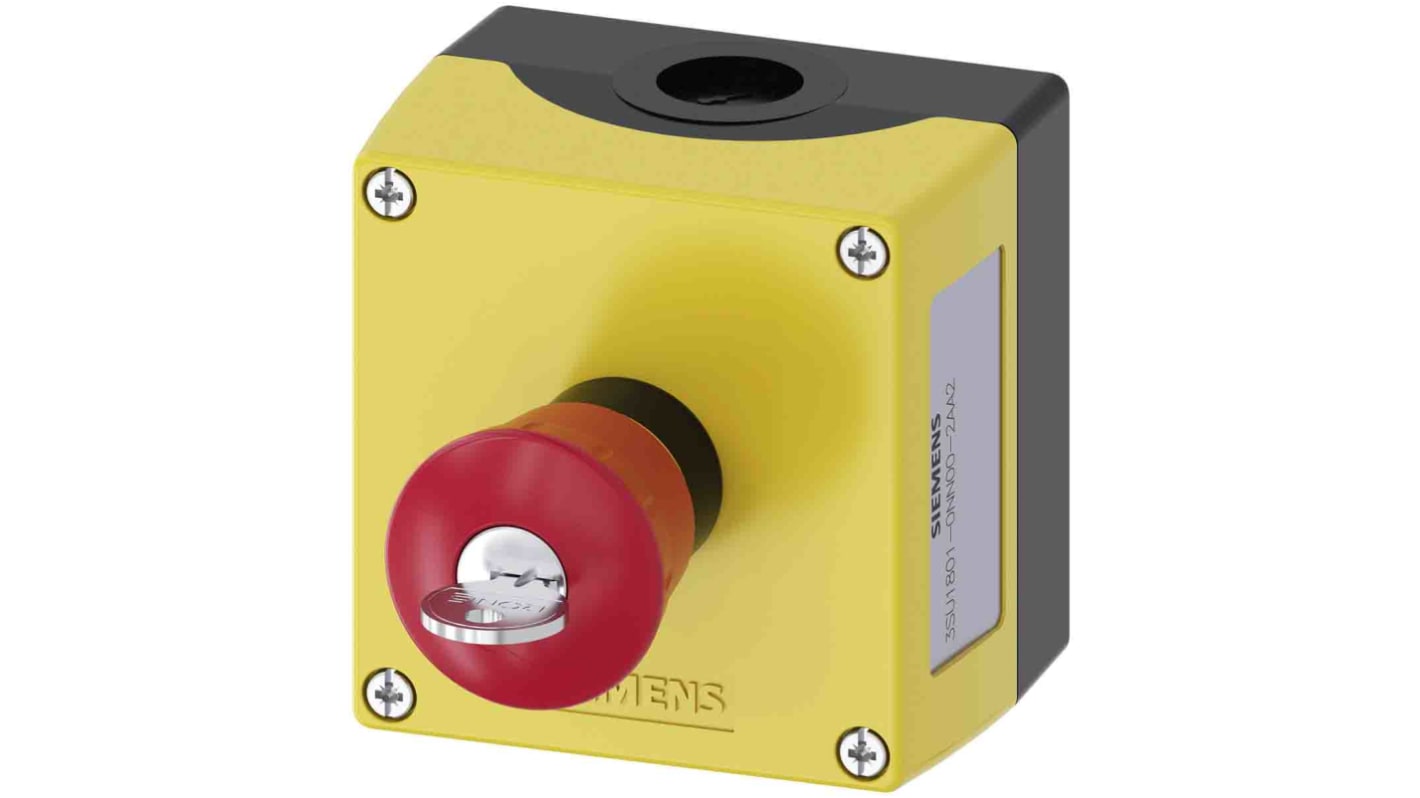 Siemens 3SU1 Series Key Release Emergency Stop Push Button, Surface Mount, 1 NO + 1 NC, IP66, IP67, IP69