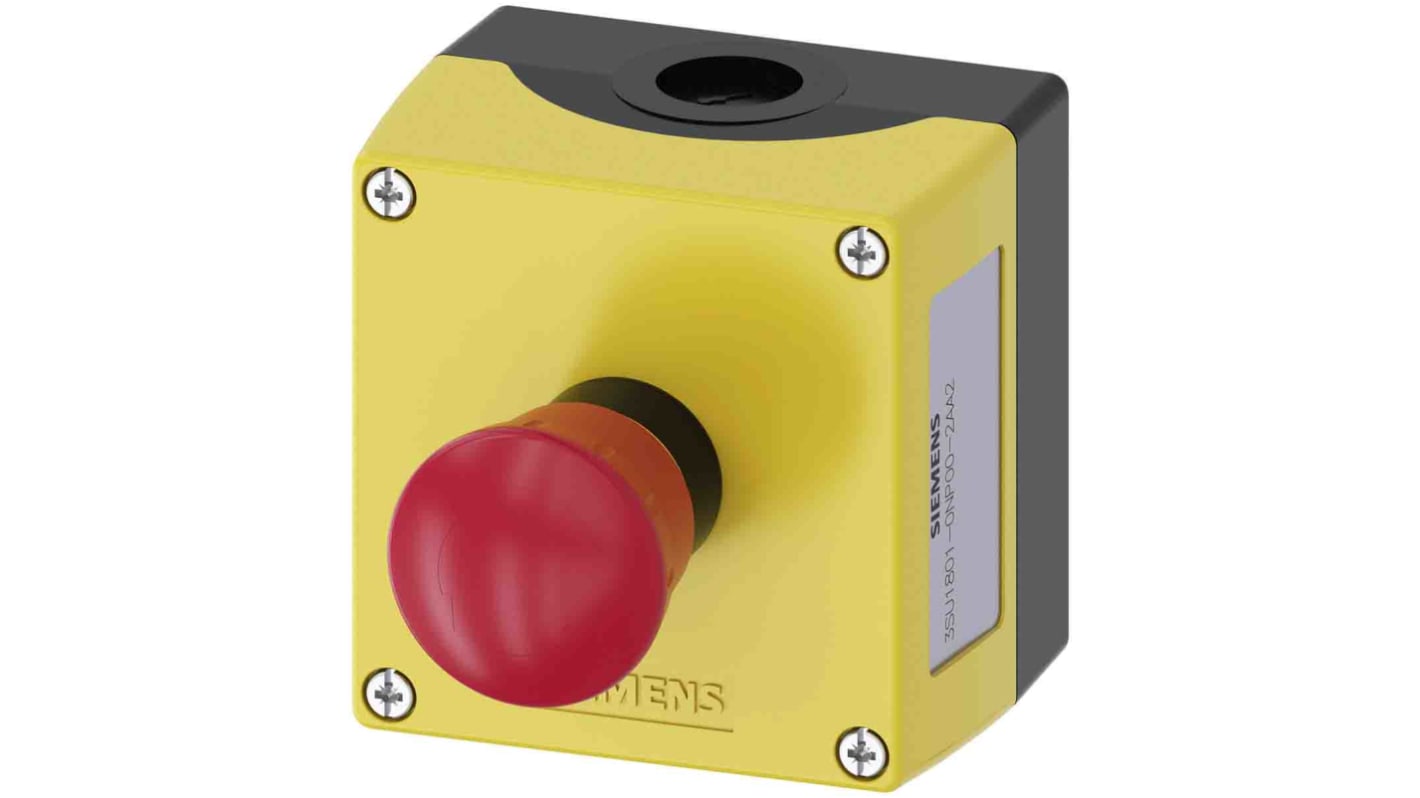 Siemens 3SU1 Series Twist Release Emergency Stop Push Button, Surface Mount, 1 NO + 1 NC, IP66, IP67, IP69