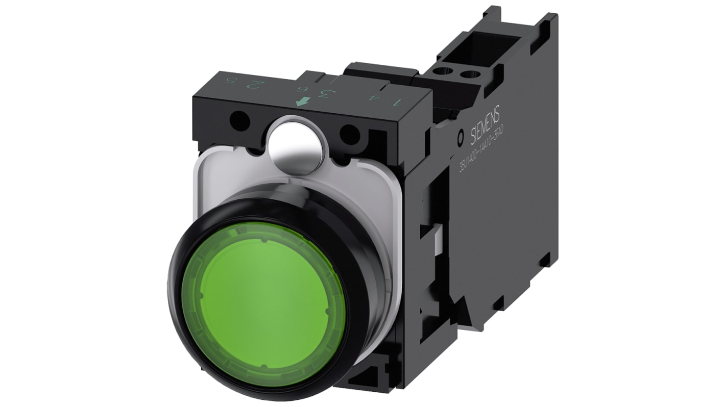 Unidad completa de botón pulsador Siemens SIRIUS ACT, color de botón Verde, SPST, IP66, IP67, IP69(IP69K), iluminado,